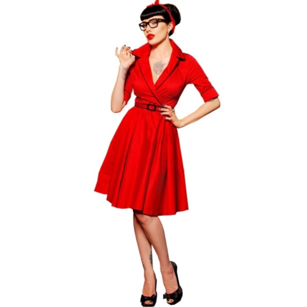 Michelene Pitt Deadly Dames Collared Fit-and-Flare Shirtwaist Red Dress XS